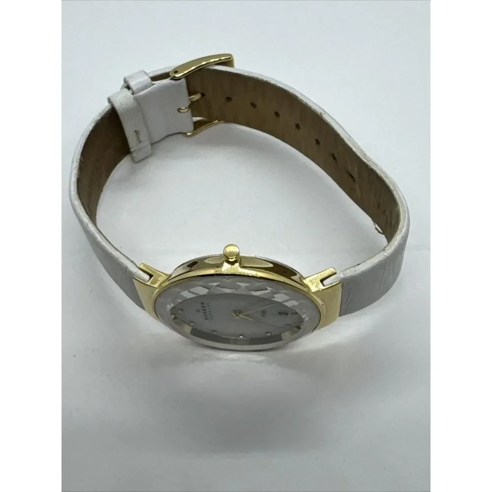 Skagen SKW2033 Women's White Leather Analog Mother of Pearl Dial Watch JNA955